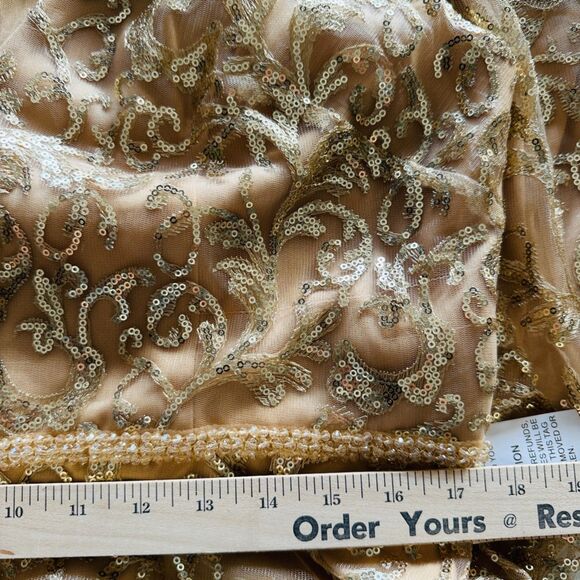 Mac Duggal Gold Sequined V Neck Cap Sleeve Dress Size 14 Midi Dress 68012 New - Picture 8 of 9